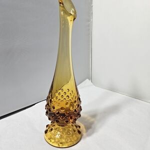 Vintage Fenton Amber Art Glass Hobnail Swung Bud Flower Vase